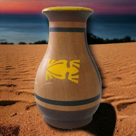 Navajo Pand Painted Hand Turned Vase Wooden Southwestern Turtle Native American - Picture 16 of 16